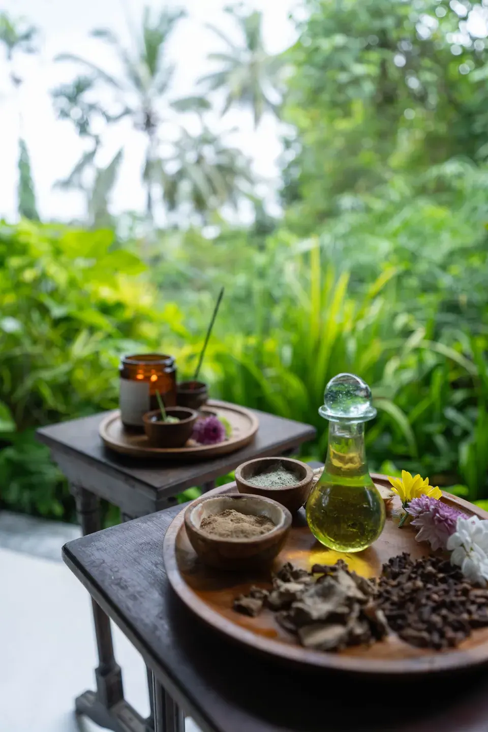 Herbal oils prepared for a spa treatment