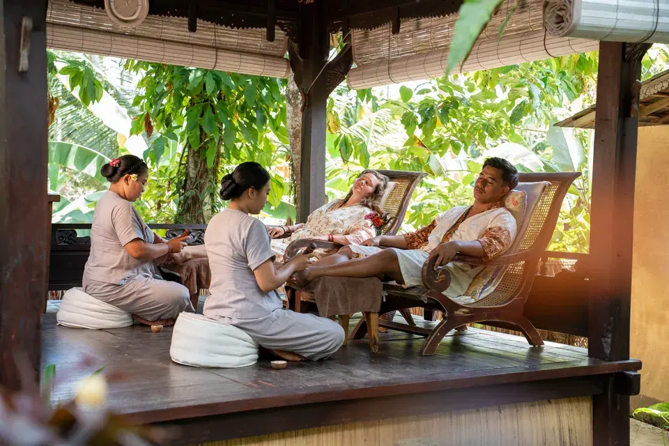 Guests receiving foot treatments in the bale