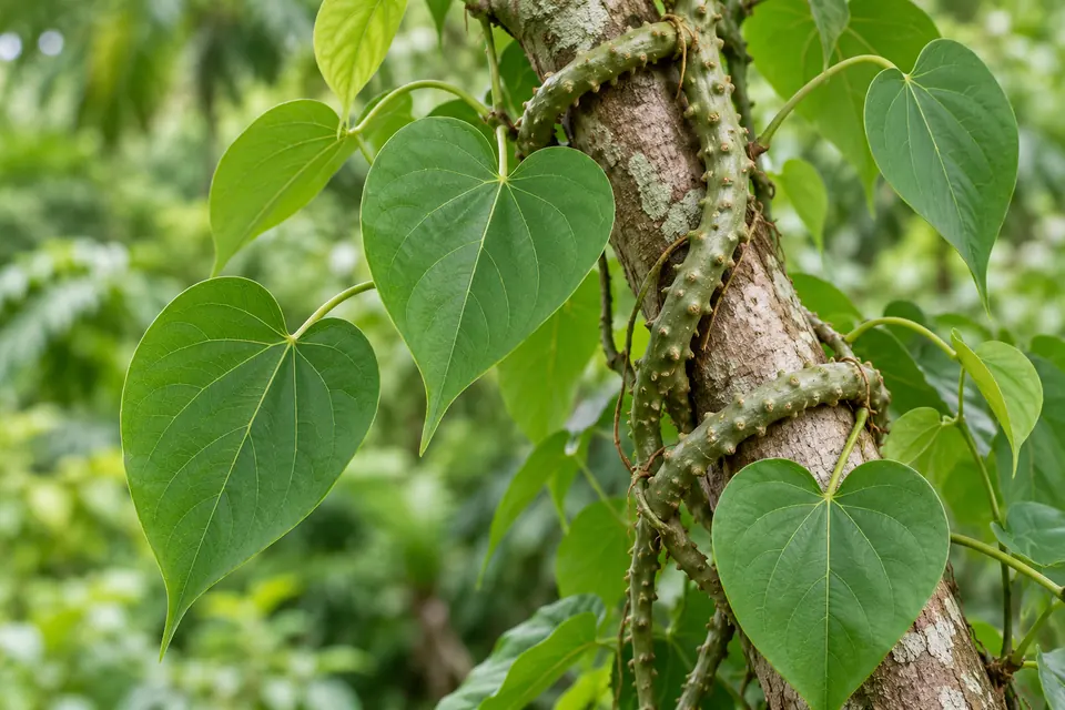 AI botanical illustration of Guduchi (Tinospora cordifolia)